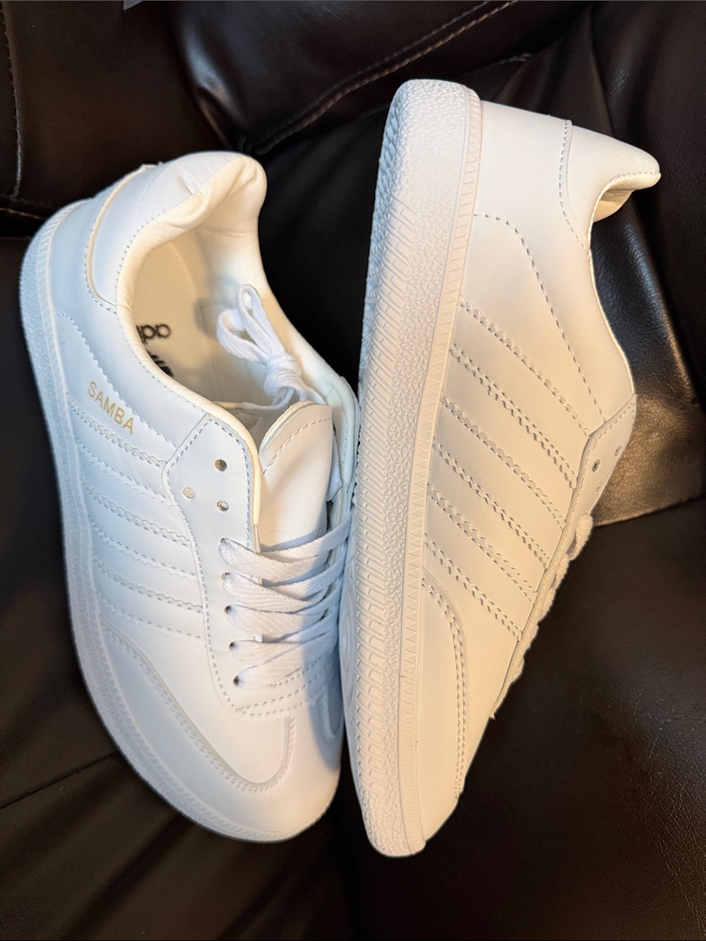 adidas Samba Low-Top Sneakers in White with Gold Accents